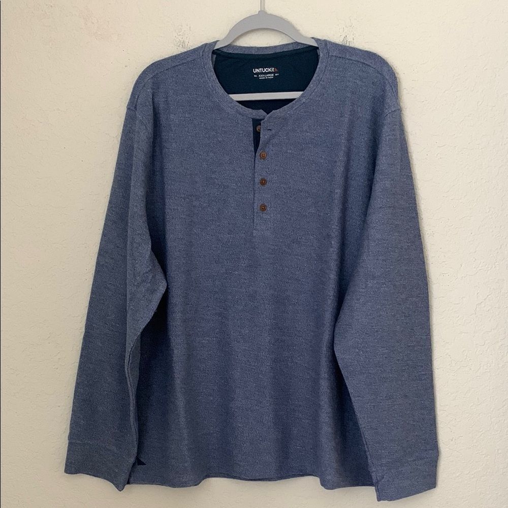 UNTUCKIt Trey French Terry Men's Blue Henley Shirt Long Sleeve Soft Size XXXL